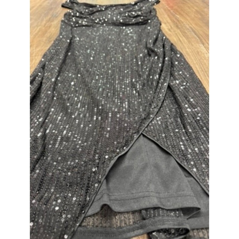 "JASAMBAC" Black Sequins Dress,Asymmetrical Hem, Sleeveless, Scoop Neck,Goth, - Picture 7 of 15
